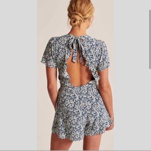 Open back blue and white floral romper Abercrombie